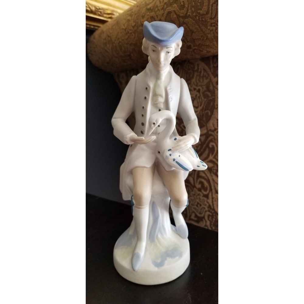 Vintage Rare PALES Mate Porcelain Spain Man with Swan Figurine 9.5"
